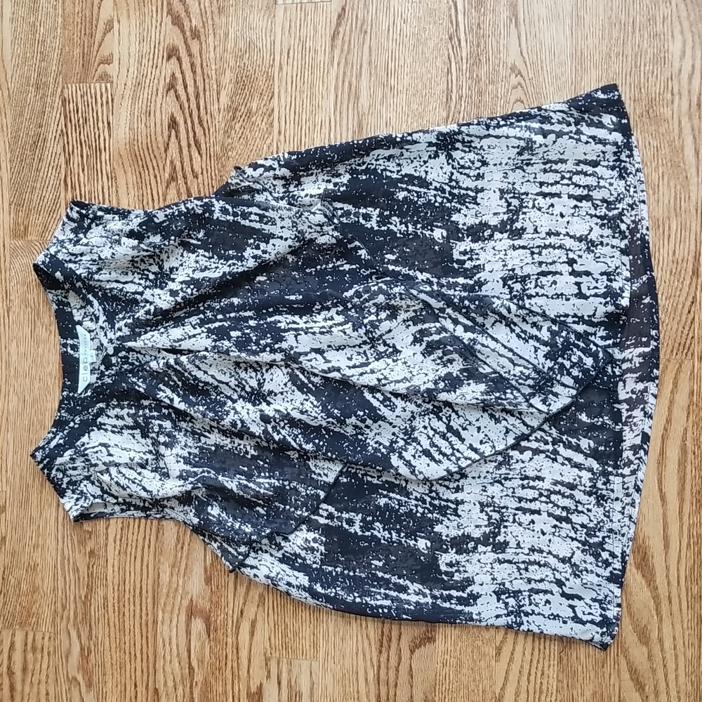 (S) Cleo Sheer Flowy Button Up Tank Blouse with Awesome Detail
